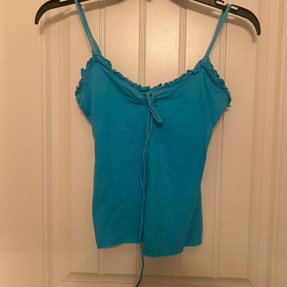 Pretty Good Turquoise Tank Top with Ruffle Trim
